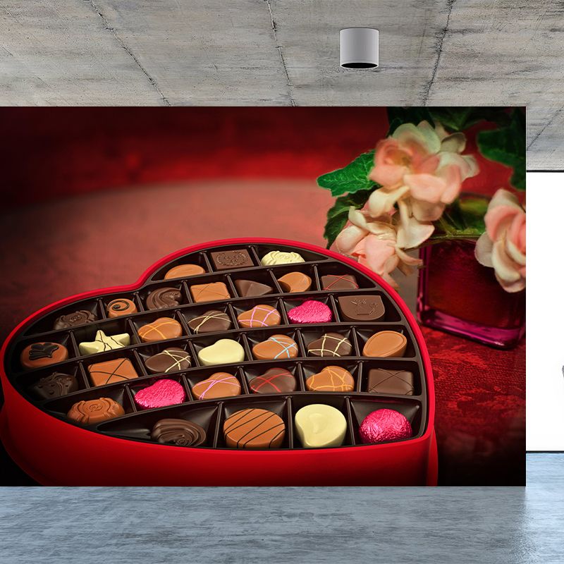 Valentine's Day Chocolate Mural Wallpaper Contemporary Wall Covering for Dessert Shop