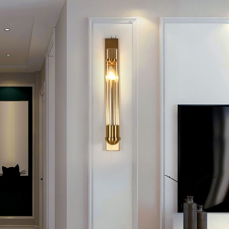 Tubular Clear Glass Wall Lighting Modernism 1 Bulb Gold Sconce Lamp Fixture for Bedroom