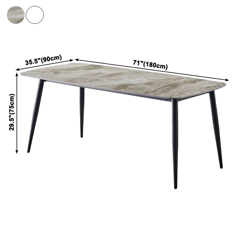 Industrial Style Home Sintered Stone Dining Table 4 Legs Carbon Steel Base Rectangle Table
