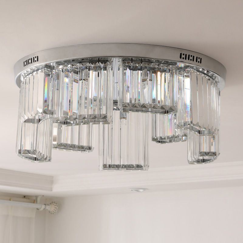 18 "/23.5" W Jagged Block Flush Mount Lamp eigentijds 6/9-Licht helder kristallen slaapkamer plafondlicht