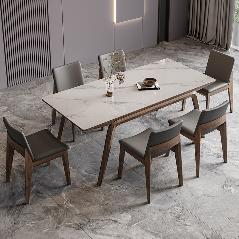 White Mid-Century Dining Table Stone Top Table with Wooden Frame