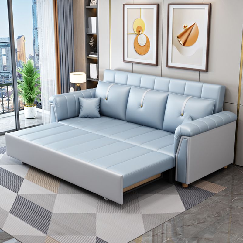 Square Arm Standard Couch Bed Contemporary Faux Leather Bed Sofa Couch