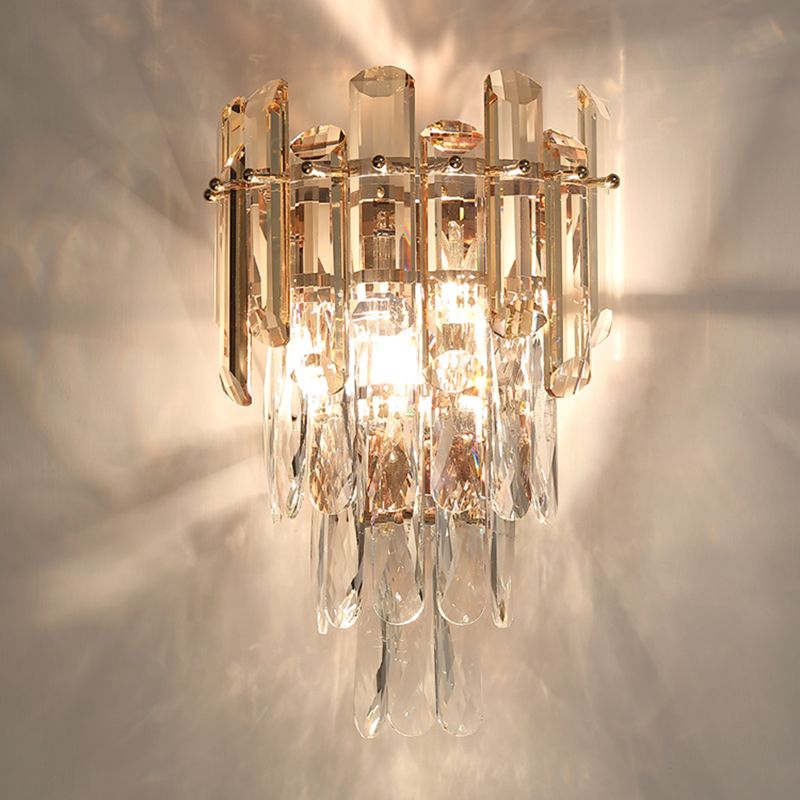 Zeitgenössische kristallgeschichtetes Wandleuchten 2-Licht-Wandmontage Licht für Schlafzimmer