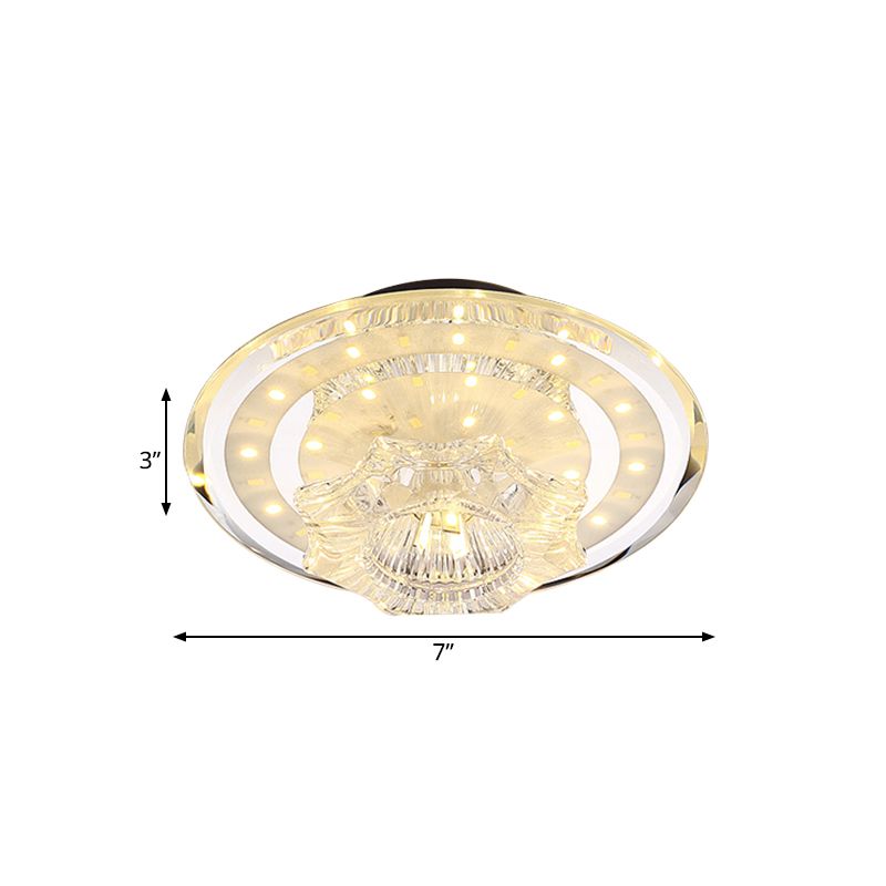 Minimal Petal Flush Light Fixture LED Clear Prismatic Crystal Close to Ceiling Lighting in Warm/White Light