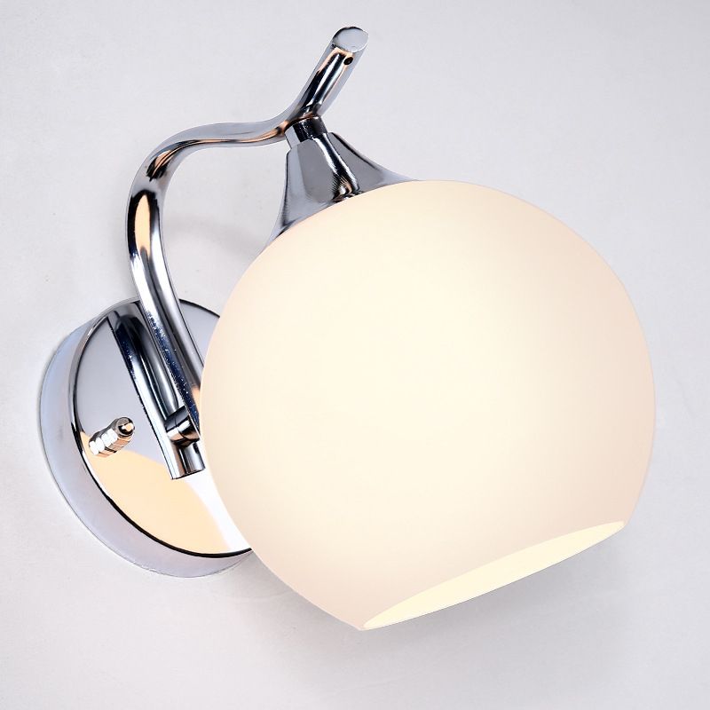Milk White Globe Glass Wall Lamp Contemporary Simplicity Style Single Bulb Sconce Lighting Fixture in Polished Silver