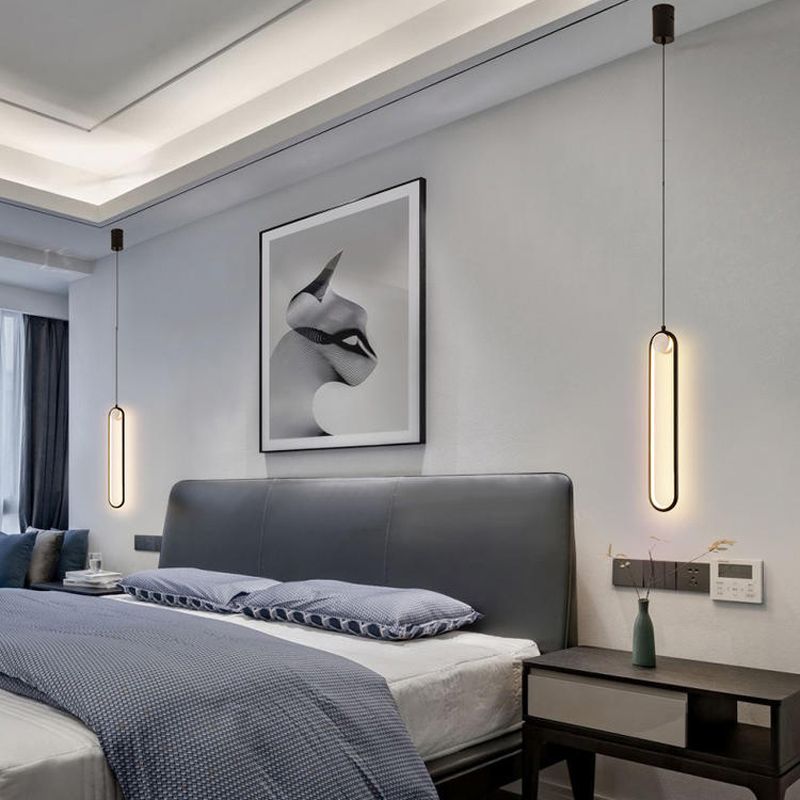 Metal Oblong Hanging Ceiling Light Modern Style LED Ceiling Pendant Light for Bedroom