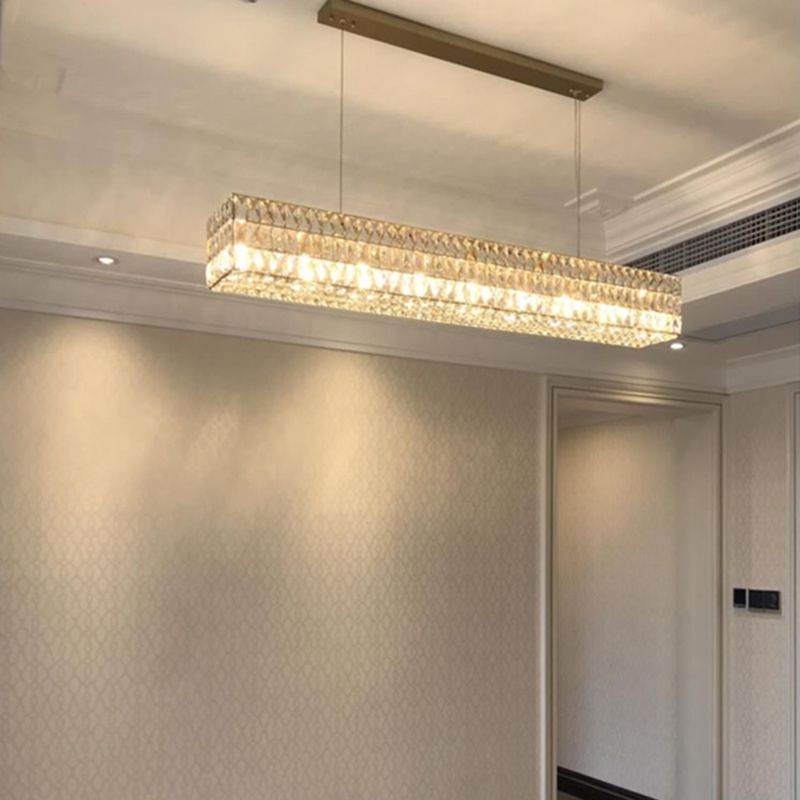 Wrought Iron LED Island Pendant Light in Modern Luxury Style Crystal Rectangular Ceiling Light for Dining Room