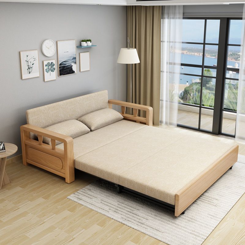 Linen Square Arm Sofa Contemporary Convertible Bed Sofa for Living Room