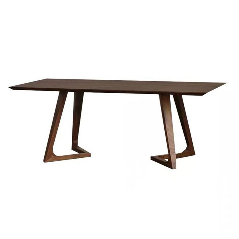 Solid Wood Top Dining Table Rectangle Pine Wood Table with Double Pedestal Base