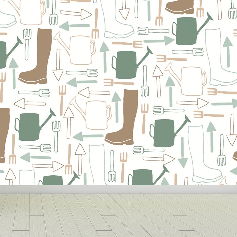 Contemporary Dinnerware Mural Non-Woven Fabric Washable Pastel Wall Decor for Kitchen