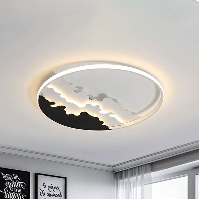 16"/19.5"/23.5" Dia LED Bedroom Flush Light with Etch Acrylic Shade White/Black Ceiling Mounted Lamp in Warm/White Light