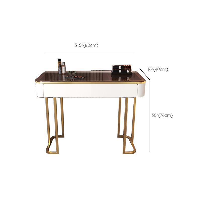 Glass Top Make-up Vanity Wood Dressing Table with  Storage Drawers