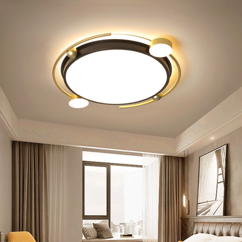 Black-Gold Round Ceiling Light Fixture Contemporary LED Acrylic Flushmount Lighting