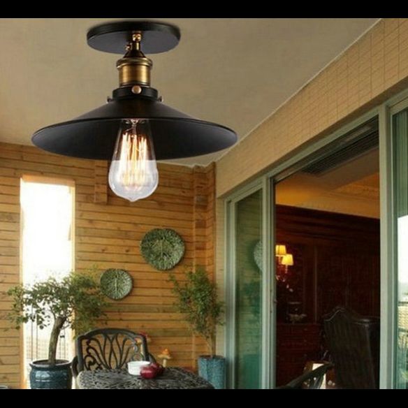 Éclairage de plafond noir 1 Light Retro Industrial Iron Cone Shade Semi Flush Mount Éclairage pour table à manger