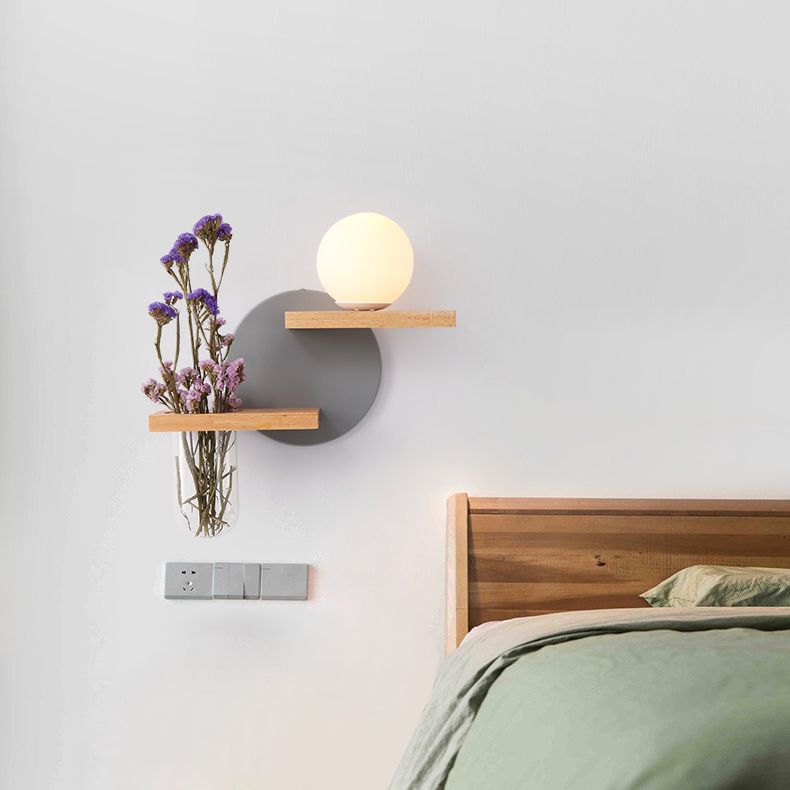 Beige piccola casa da parete 1 luce leggera adorabile luce di legno con scaffale per la camera da letto dei bambini