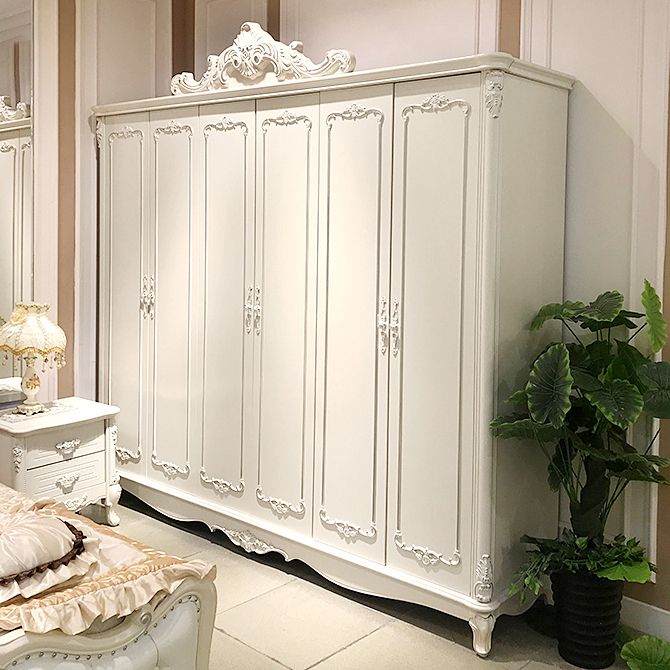 Traditional Wardrobe Armoire White Wooden Wardrobe Cabinet with Legs
