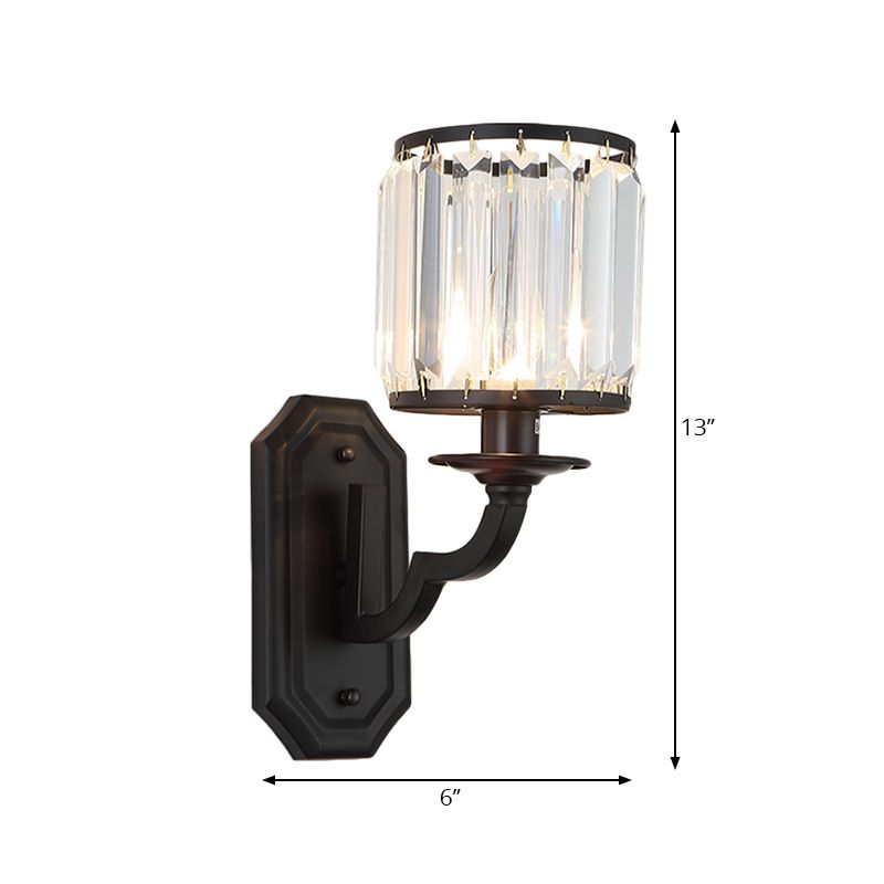 Finitura nera/oro cilindrica parete luminosa sconce moderna stile 1 illuminazione da parete cristallina chiara per camera da letto