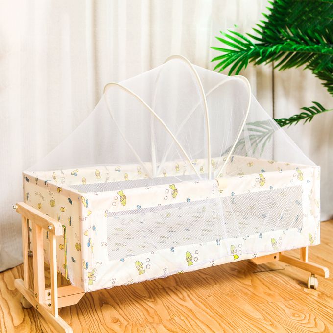 Solid Wood Rectangle Bassinet Rocking and Gliding Crib Cradle for Baby