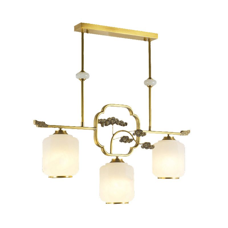 Accesorios de iluminación de la isla de cilindro modernos de vidrio blanco 3 iluminación colgante