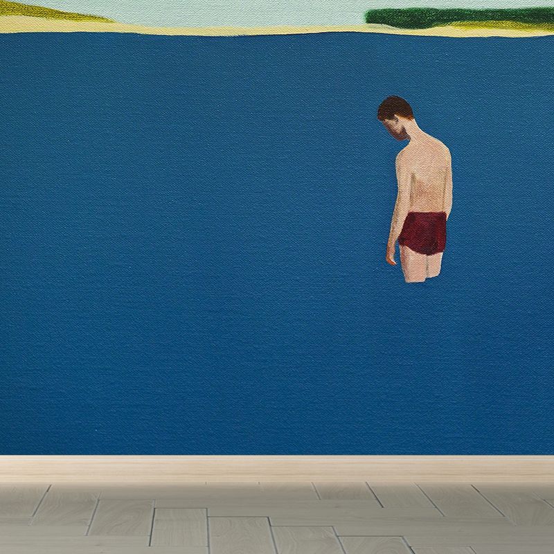 Modern Artistic Sea View Mural Blue Bathroom Wall Covering, Custom Size Available