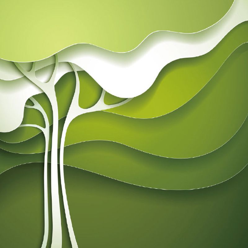 Green-White Tree Wall Mural Moisture Resistant Minimalist Wall Decor for Bedroom