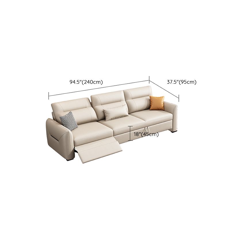Scandinavian Futon Sofa Bed Square Arms with Storage Cushion Back Leather