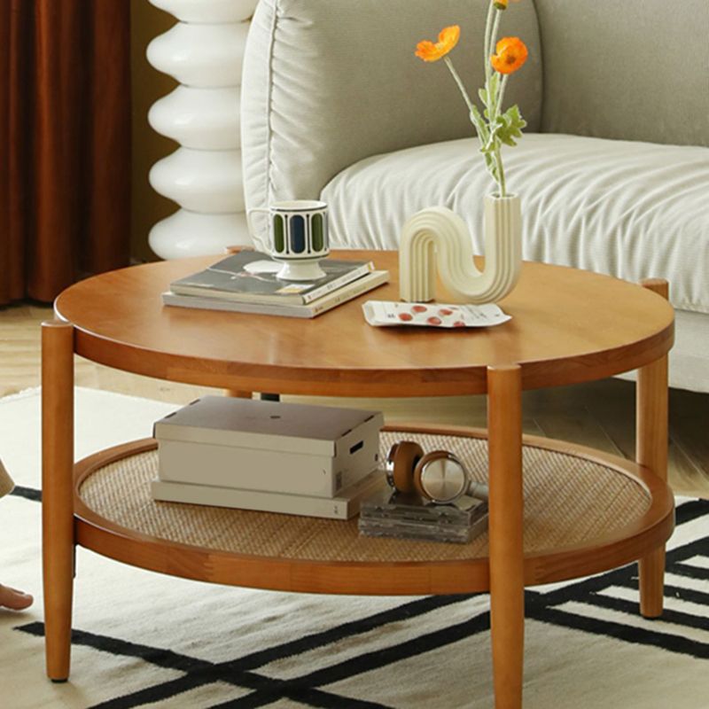 North European Wood/Glass Top Coffee Table Natural Round Cocktail Table