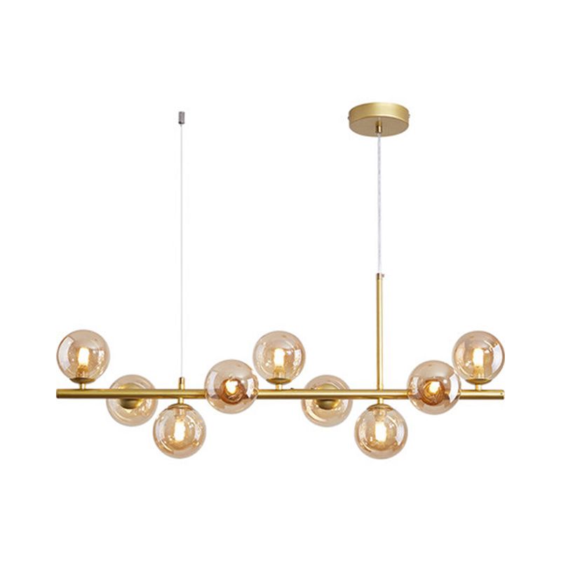 Amber Glass Ball Pendant Postmodern 7/9/11 Lamp Black/Gold Kitchen Island Lamp