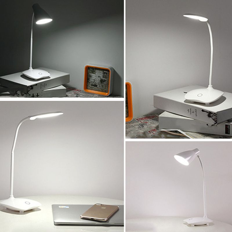 White Bud Shaped USB Study Lamp Modern Plastic LED Desk Light with Flexible Gooseneck Arm