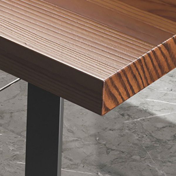 Industrial Rectangle Dining Table Solid Wood Top Dining Table with Double Pedestal Base