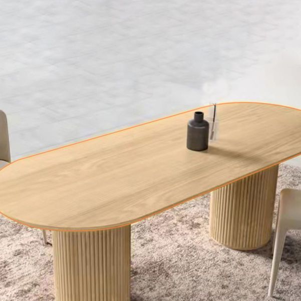 Natural Oval Dining Site Table Pine Solid Wood Modern Double Pedestal Table