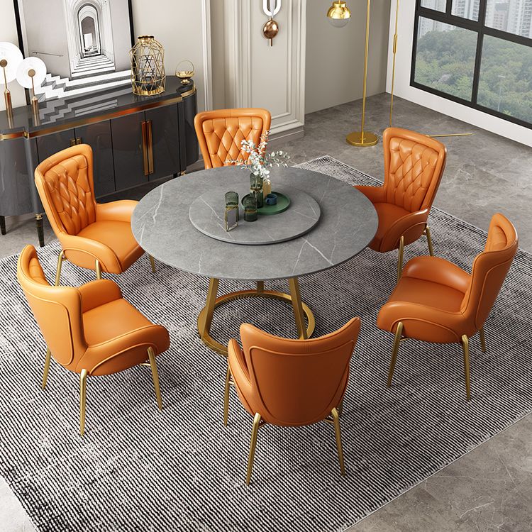 Sintered Stone Top Rotatable Round Table Modern Dining Table with Pedestal Base