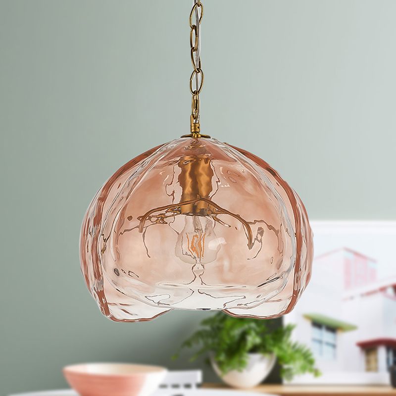 Lámpara colgante de cúpula contemporánea Vidrio transparente Pink 1 Bulbo Coste de techo para comedor