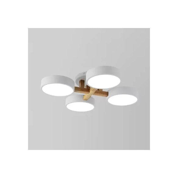 Luz de techo semi rasante redonda de metal Lámpara de techo elegante macarrón de 4 cabezas para sala de estudio