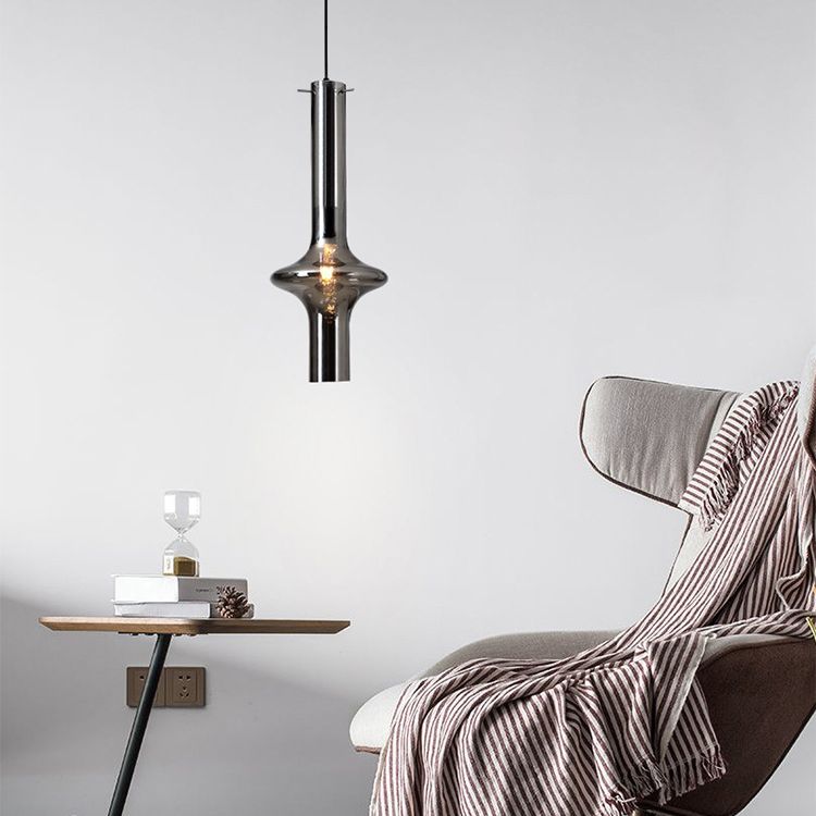 Modern Minimalist  Design Hanging Lamp Cylinder Smoke Glass Shade Pendant Light for Living Room