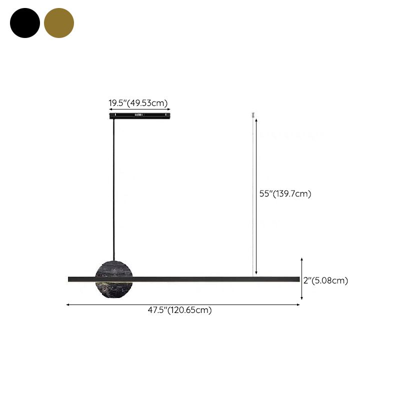 Linear LED Kitchen Island Fixture in Black / Gold Brass and Marble Ceiling Pendant