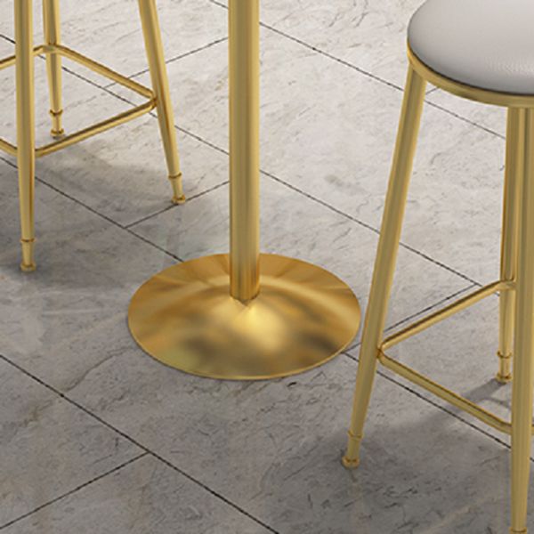 Faux Marble Pub Table Glam White Cocktail Bar Table with Metal Pedestal