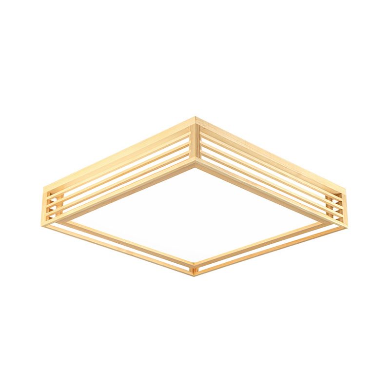 Square Acrylic Flush Ceiling Light Asian Beige LED Flush Mount Light Fixture in Warm/White Light with Wood Frame, 14"/21.5"/25.5" W
