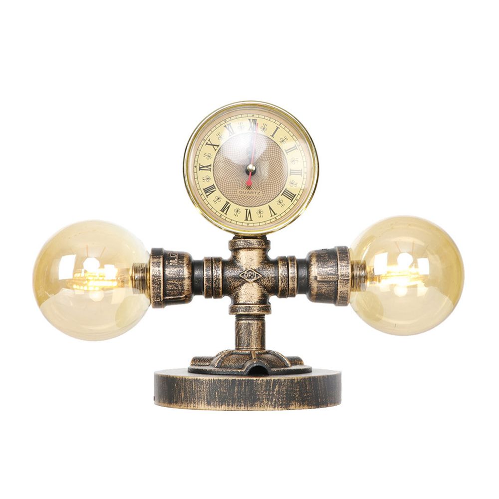 Tarea de sombra de plata de plata/bronce antiguo Lámpara industrial de la sala de estar de 2 luces Clear/Amber Glass.