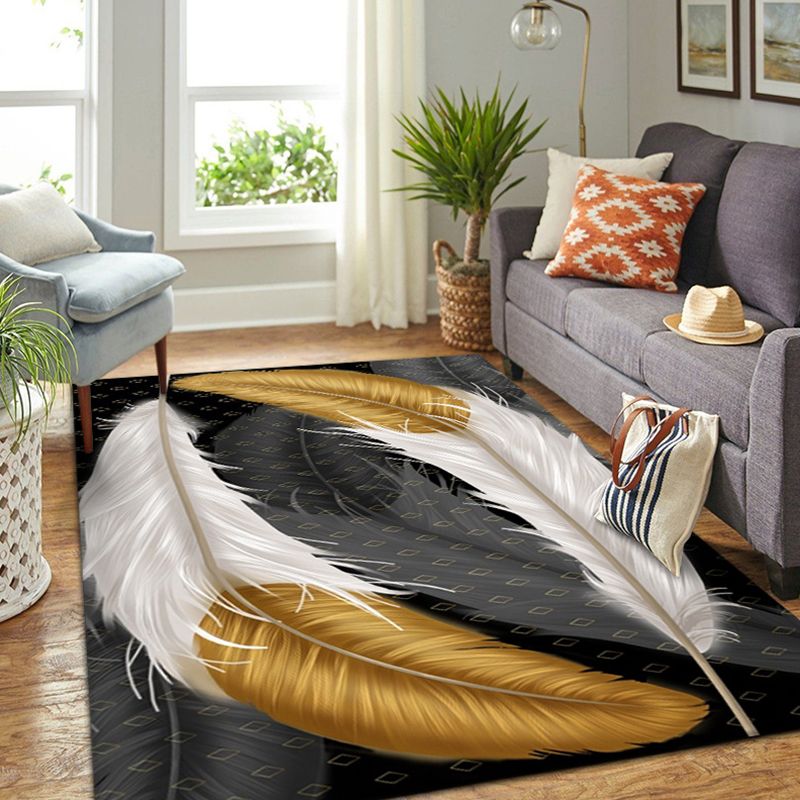 Luxurious Feather Pattern Rug Contemporary Creative Rug Non-Slip Backing Carpet for Living Room