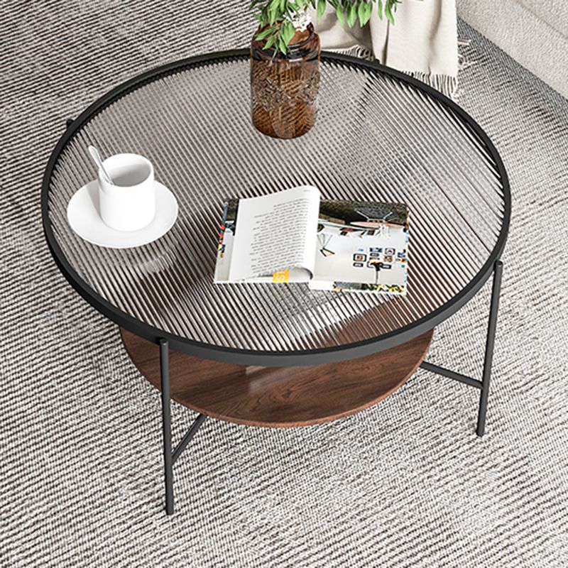 Glass Top 4 Legs Coffee Table Modern Round Cocktail Table in Black/Gold