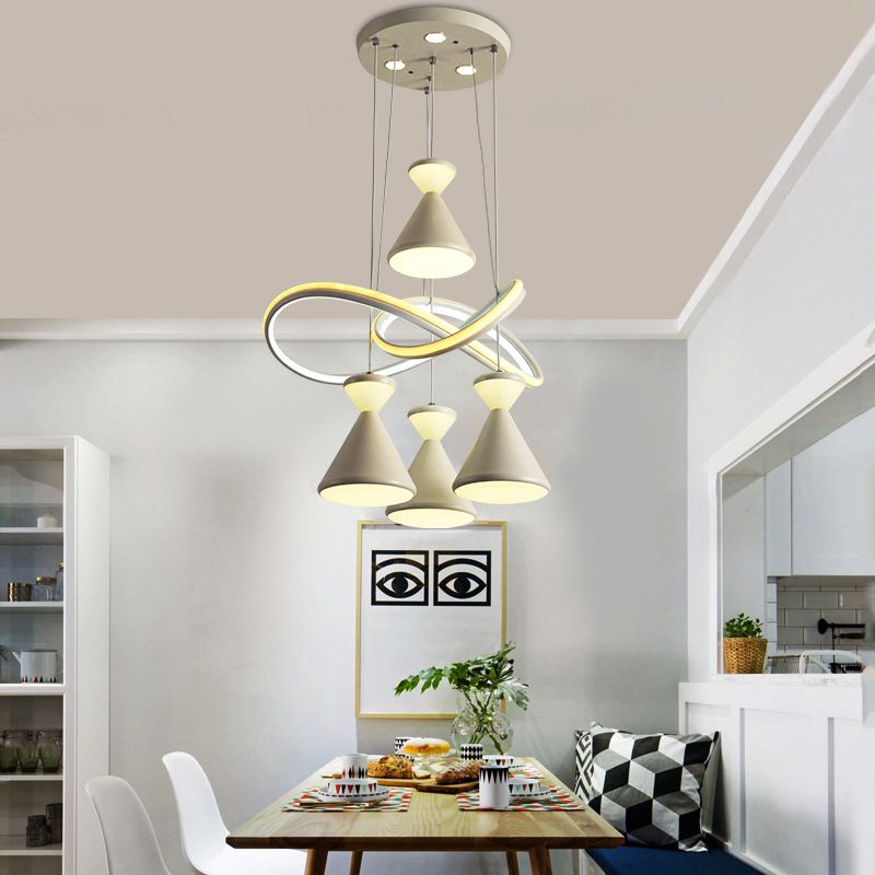 Salle à manger 4-LIGHT LED PENDANT PENDANT CONTIFIBORAIRE ÉCLAIRAGE DE PORTAGE BLANC CONtemporaine avec une teinte acrylique de sablier