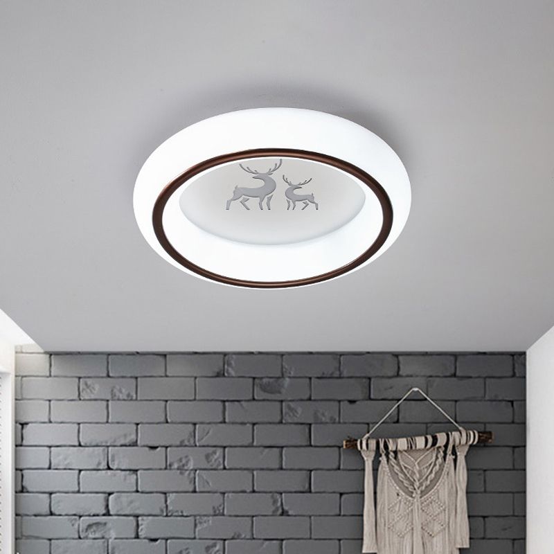 Circular Flush Mount Ceiling Light Nordic Acrylic White LED Flushmount with Elk/Star/Hot Air Balloon Pattern