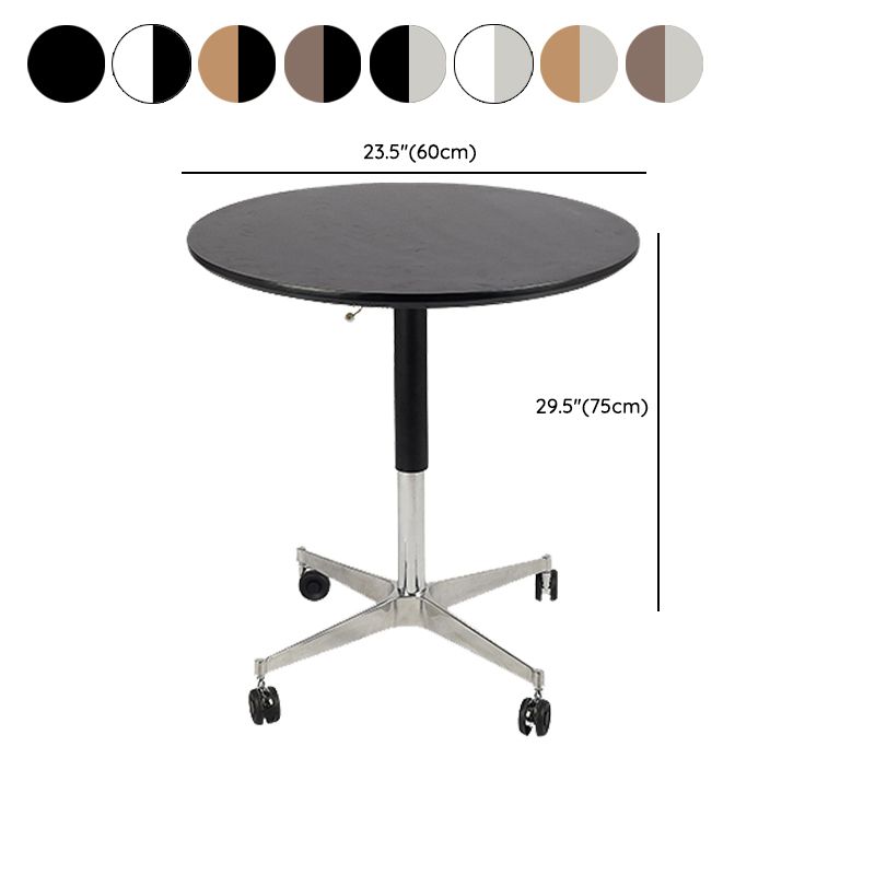 Modern Round Dining Table Wooden Tabletop with Metal Pedestal Base