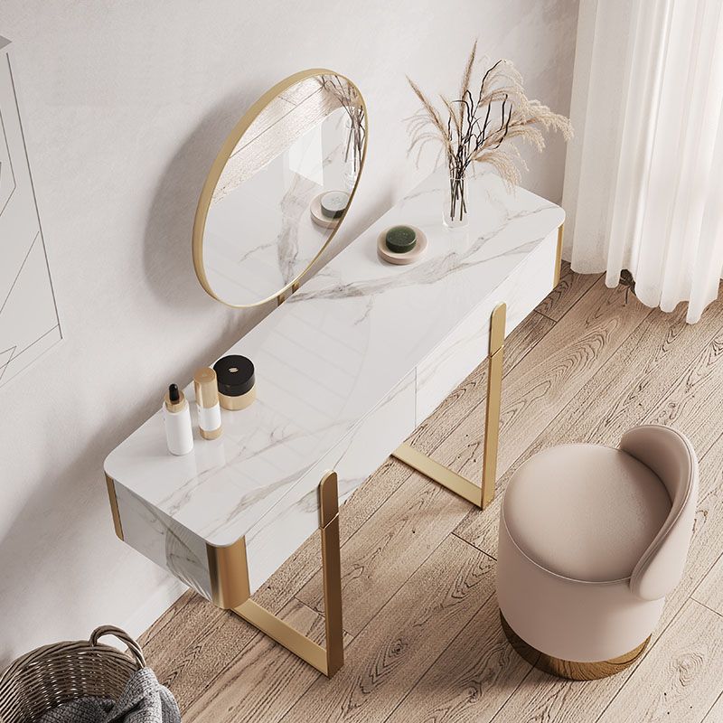 Glam Slate Top Vanity Table 2-Drawer Vanity Dressing Table Set