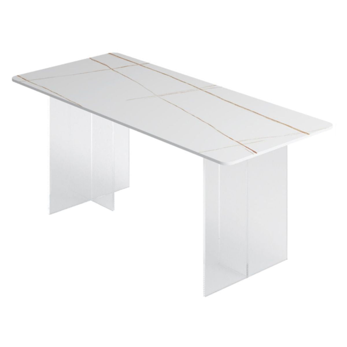 Dining Room Modern Dinette Table Rectangle Acrylic Double Pedestal Dining Table