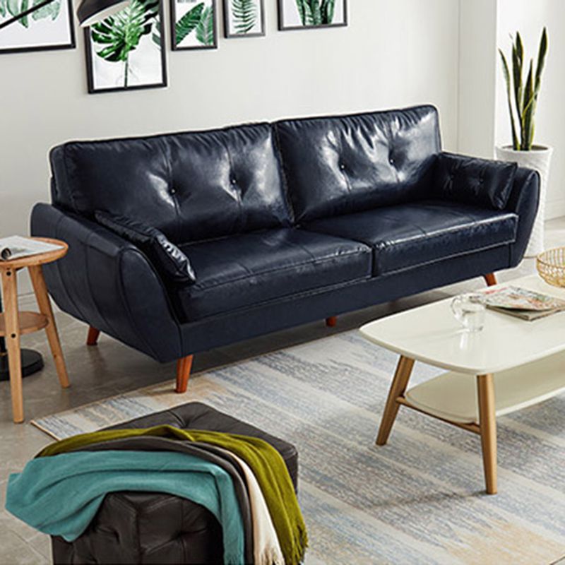 Modern Leather Sofa Flared Arm Button-tufted Loose Back Sofa for Living Room Bedroom