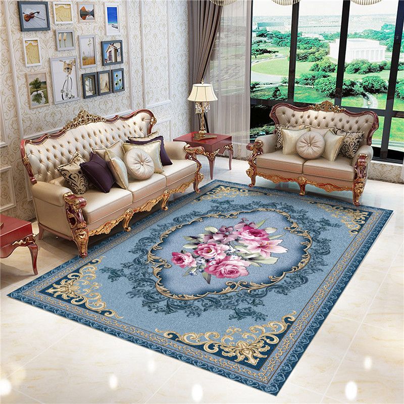 Fancy Traditional Area Carpet Medallion Pattern Polyester Rug Stain Resistant Rug for Home Decor