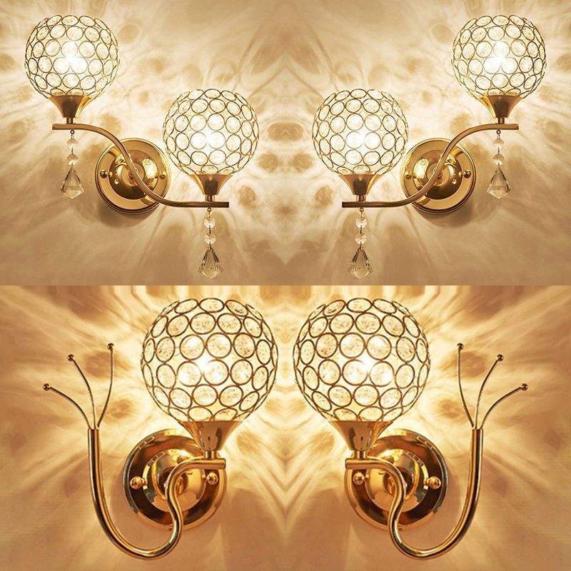 2Pcs/Set Spherical Living Room Wall Sconce Crystal Modern Style Wall Lamp in Gold