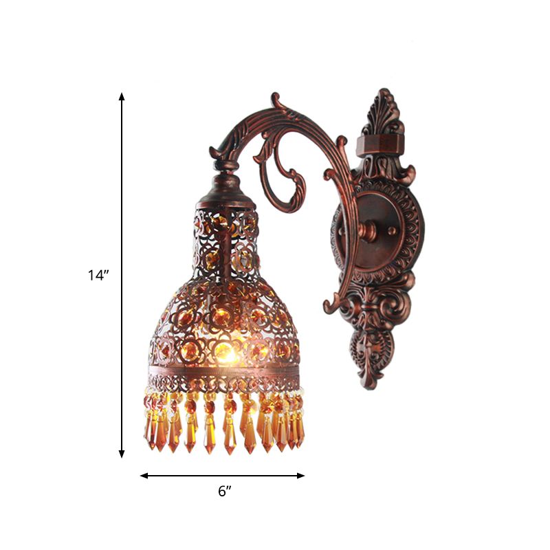 Rame 1 lampada da parete luminosa bohemian gust a parete lampada montata a parete con accento di cristallo per soggiorno